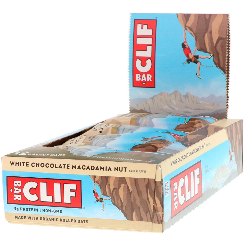 Clif Bar, Энергетический батончик с белым шоколадом и орехом макадамия, 12 батончиков, по 68 г (2,40 унции) каждый