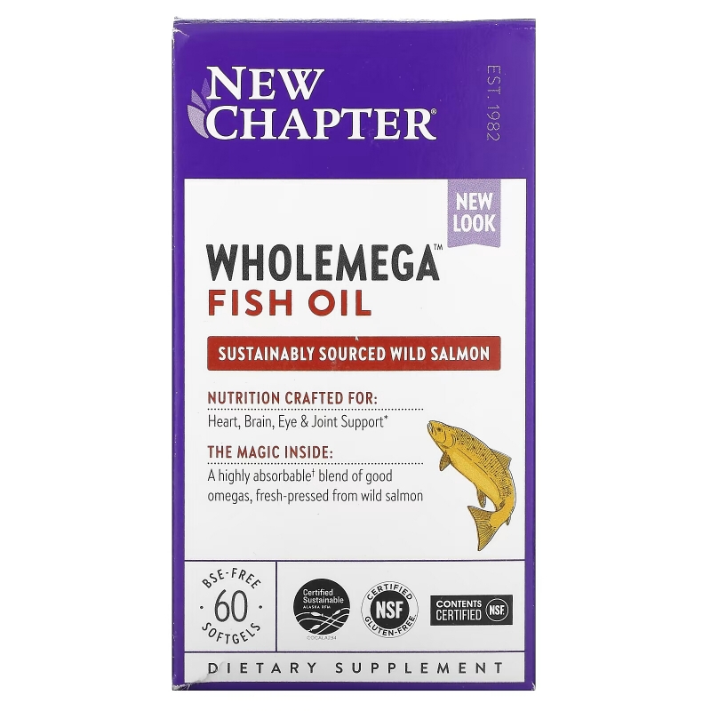 New Chapter, Хоулмега, чистое от природы, цельный рыбий жир, 1000 мг, 60 мягких желатиновых капсул
