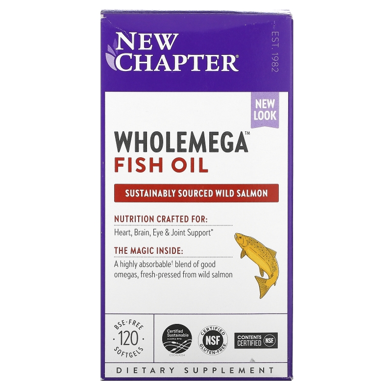 New Chapter, Wholemega, цельный рыбий жир, 1000 мг, 120 мягких капсул
