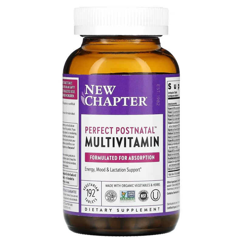 New Chapter, "Идеальный постнатальный мультивитамин", постнатальный мультивитаминный комплекс, 192 таблетки