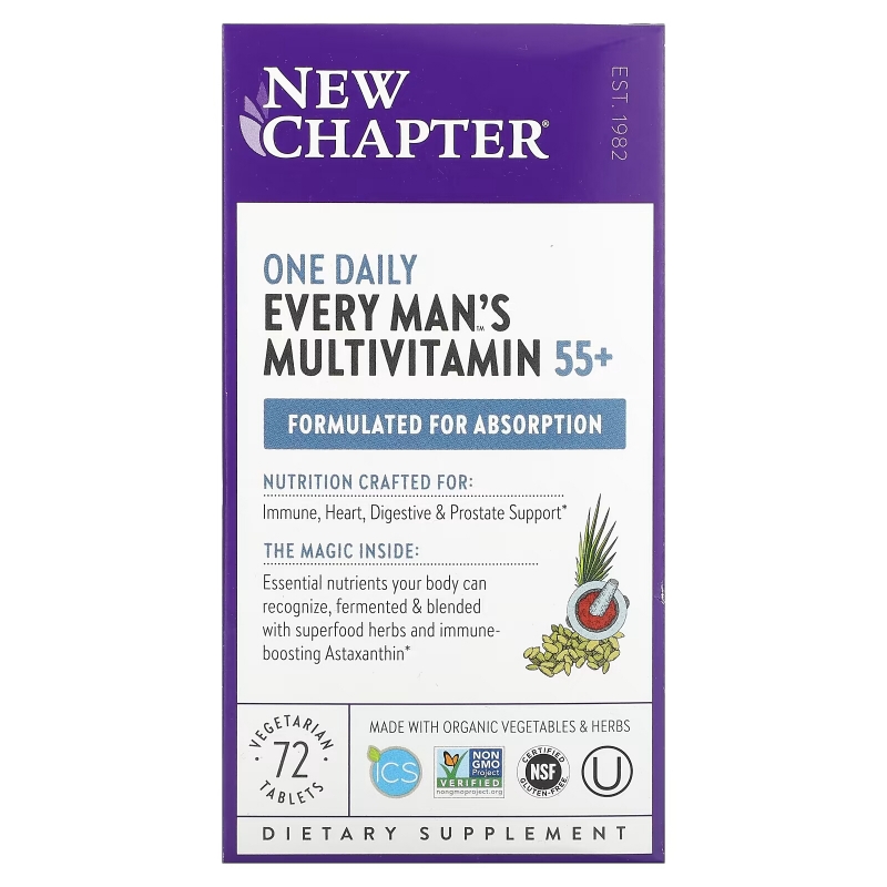 New Chapter, Мультивитамины для мужчин Every Man's One Daily 55+, 72 вегетарианских таблеток
