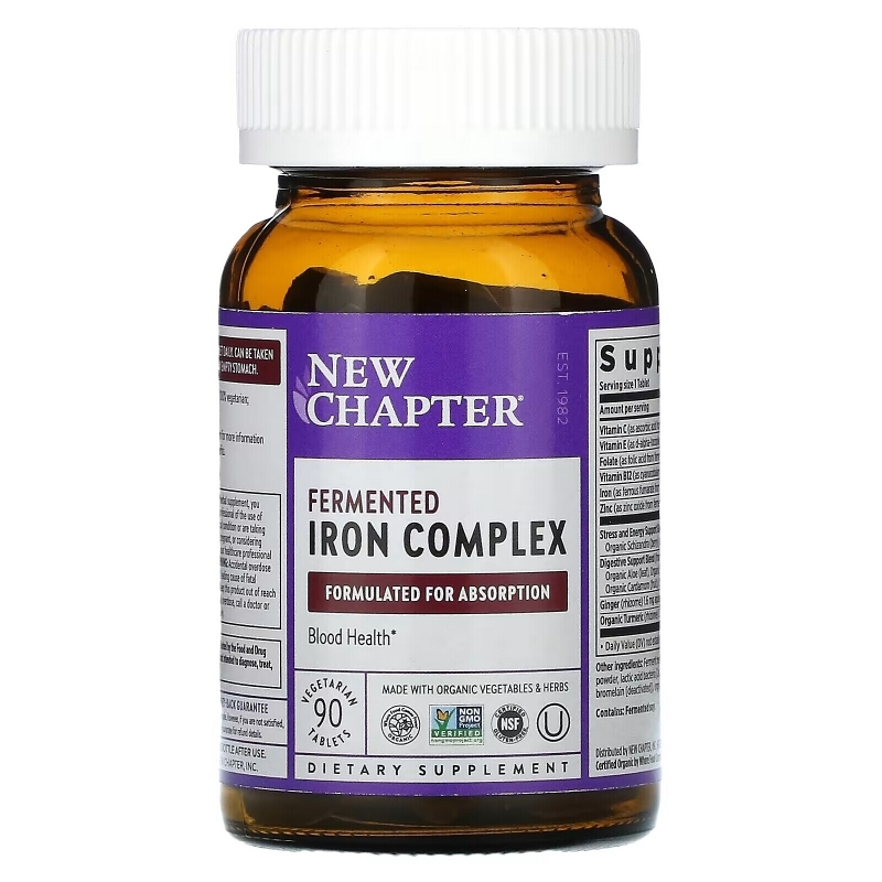 New Chapter, Комплекс ферментированного железа, 90 вегетарианских таблеток