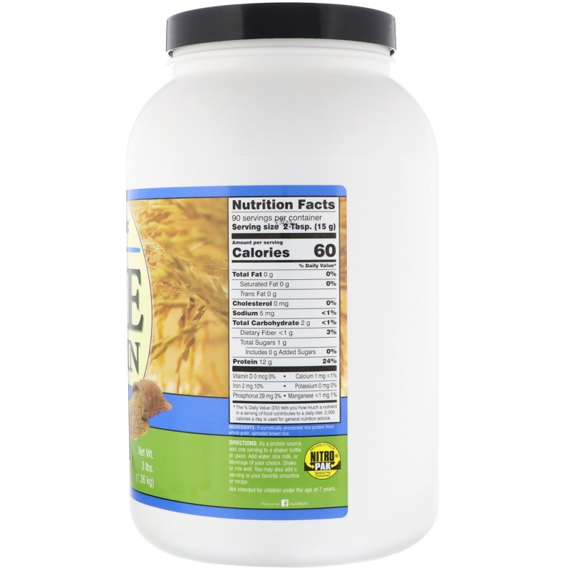 NutriBiotic, Растительный рисовый белок, 3 фунта (1,36 кг)