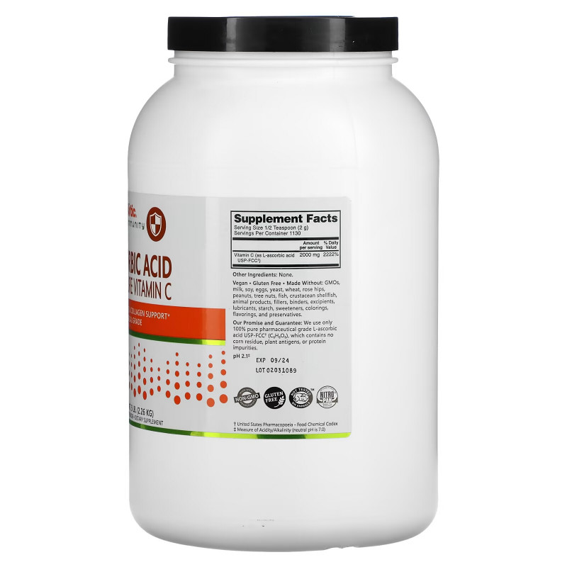 NutriBiotic Аскорбиновая кислота 100% чистый витамин С кристаллический порошок 5 фунтов (2,26 кг)