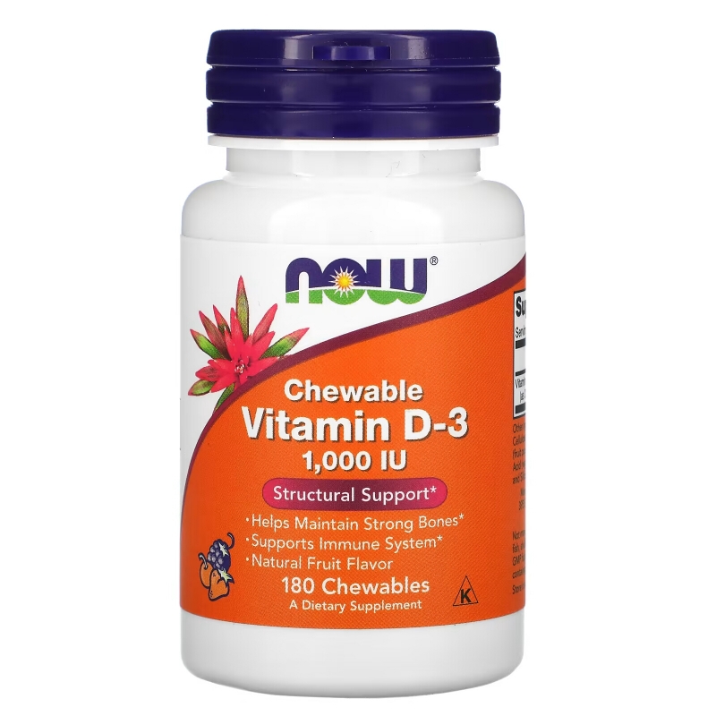 Now Foods Витамин D-3 жевательный с фруктовым вкусом 1000 МЕ 180 жевательных пастилок