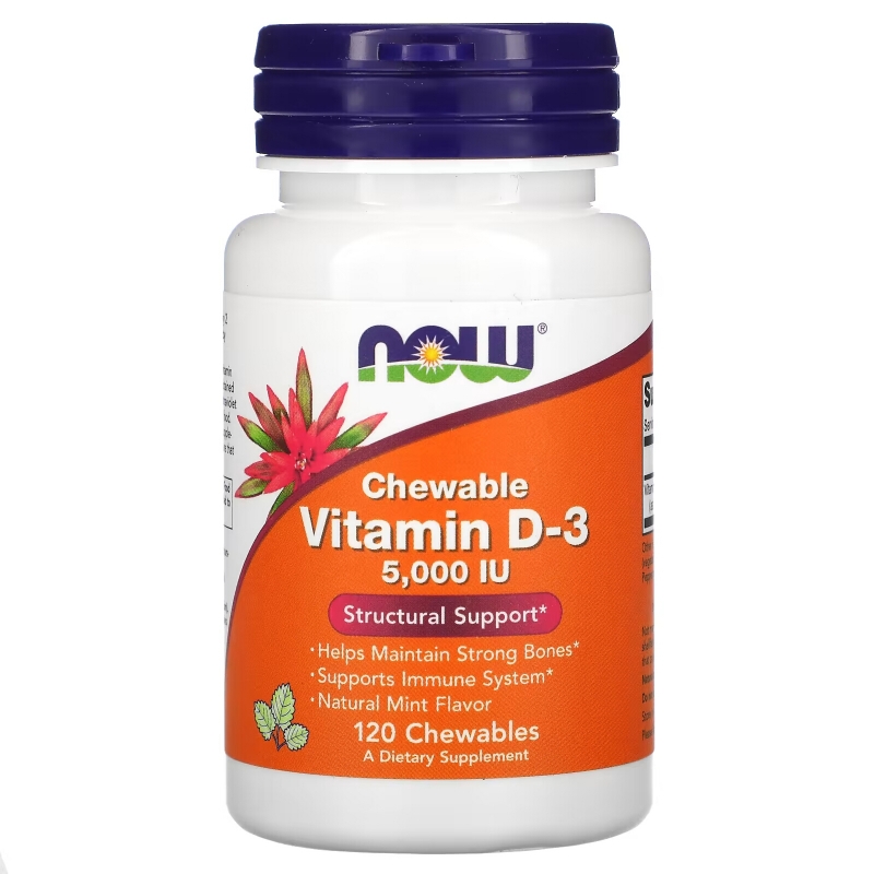 Now Foods Витамин D-3 натуральный мятный вкус 5000 IU 120 жевательных пастилок
