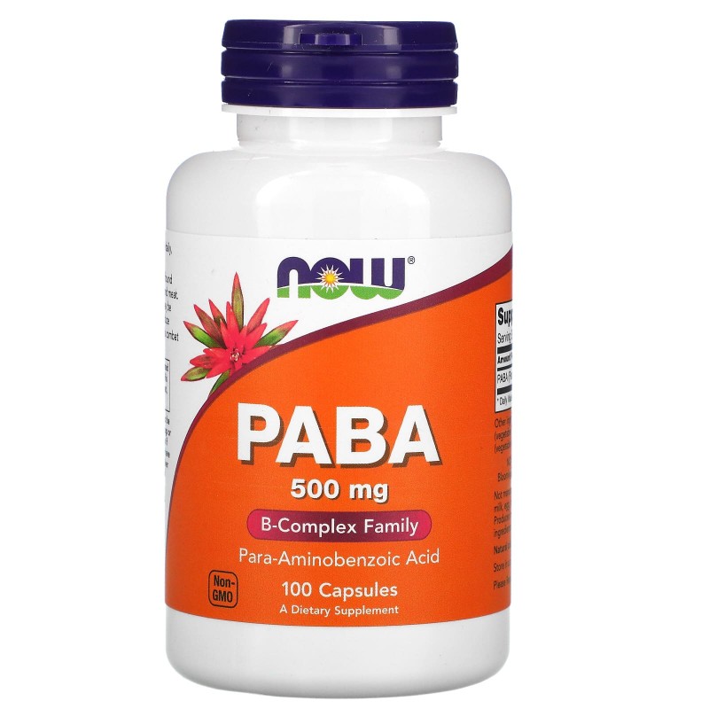 Now Foods PABA (пара-аминобензойная кислота) 500 мг 100 капсул