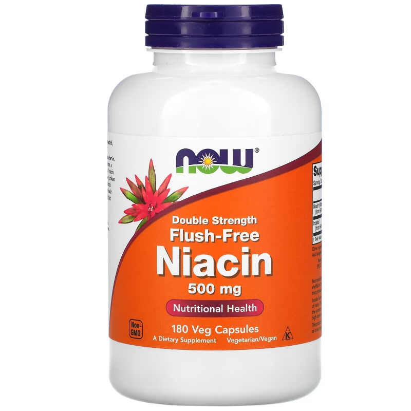 Now Foods Ниацин без покраснений двойная сила 500 мг 180вегетарианских  капсул