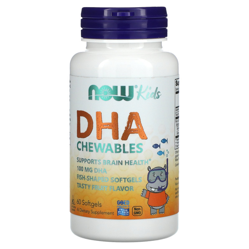Now Foods Детские жевательные капсулы с DHA фруктовый вкус 100 мг 60 мягких капсул
