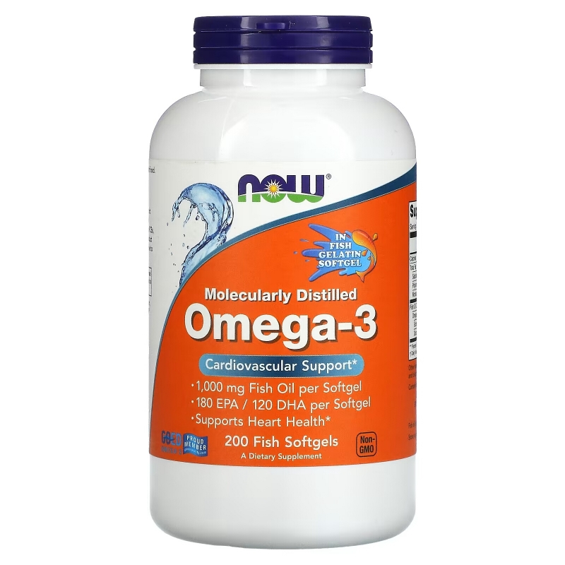 Now Foods, Molecularly Distilled Omega-3, 180 EPA/120 DHA, 200 Fish Softgels