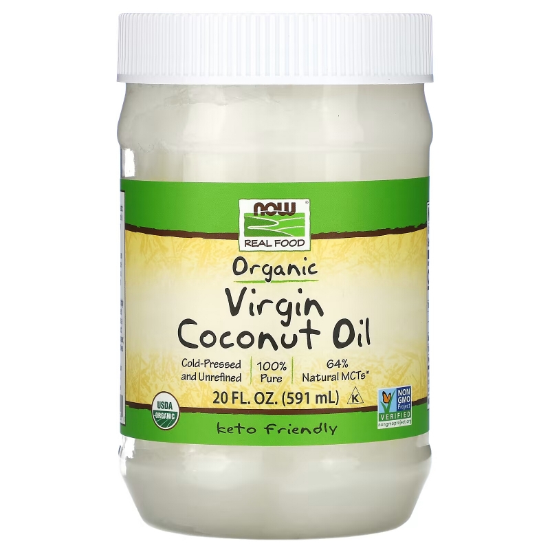 Now Foods Здоровые продукты питания Органическое кокосовое масло первого отжима 20 жидких унций (591 мл)