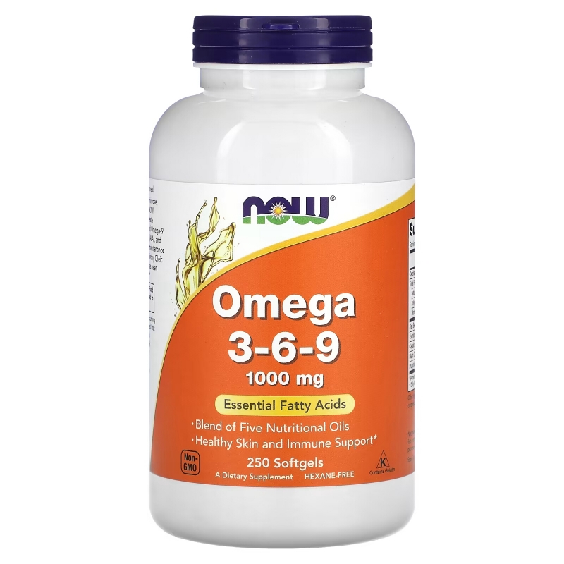 Now Foods Омега 3-6-9, капсулы для поддержания иммунитета и здоровья кожи, 1000 мг 250 гелевых капсул