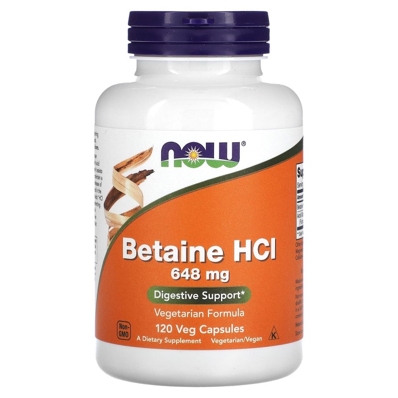 Now Foods, Бетаин HCL, 648 мг, 120 вегетарианских капсул