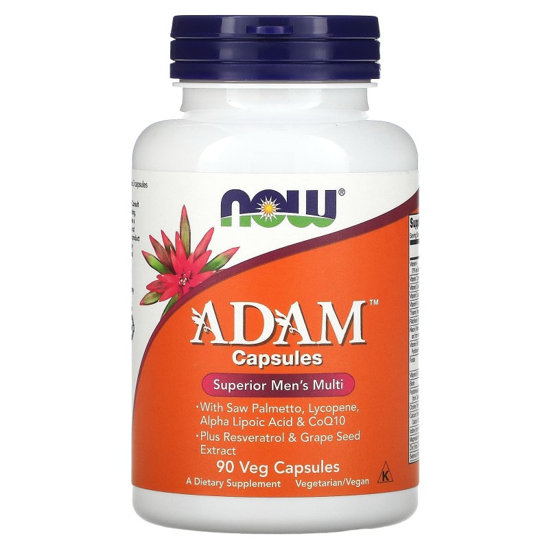Now Foods Adam, Поддерживающие Мультивитамины в капсулах для мужчин, 90 капсул в растительной оболочке