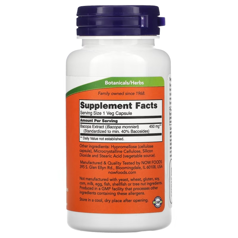 Now Foods, Bacopa Extract 450 mg, 90 Veg Capsules
