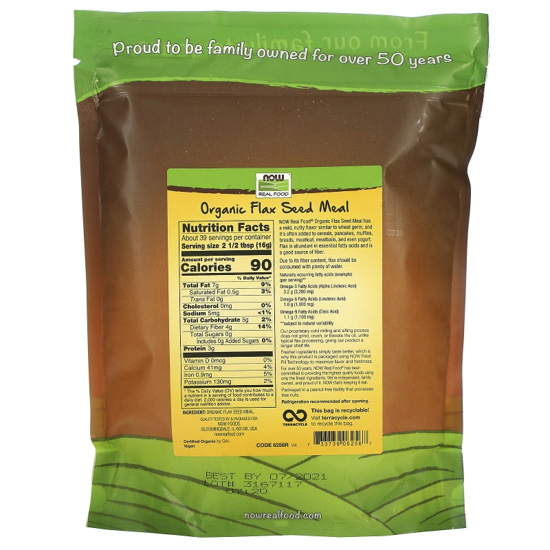 Now Foods Real Food Сертифицированная органическая клетчатка семени льна 22 унции (624 г)