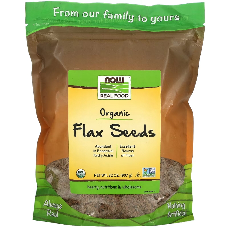 Now Foods Сертифицированные Органические Семена Льна 32 унции (907 г)