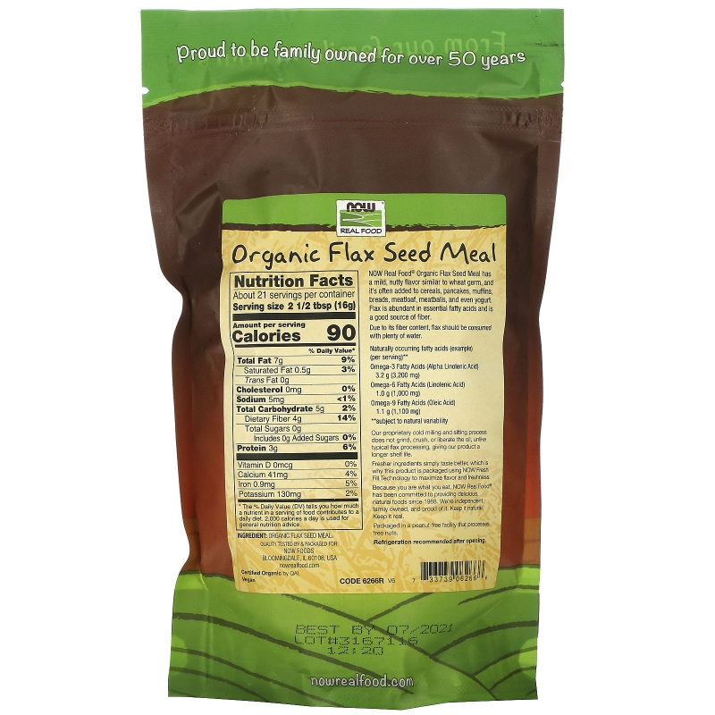 Now Foods Real Food Сертифицированное органическое льняное питание  12 унций (340 г)