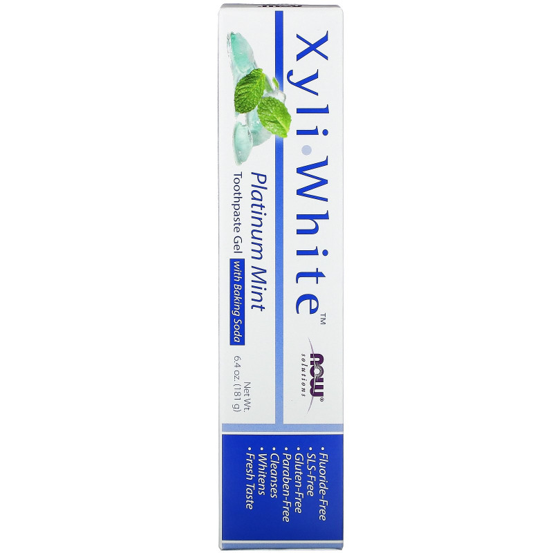 Now Foods Solutions Xyli-White гелевая зубная паста с гидрокарбонатом натрия без фтористых соединений Мята Platinum 6.4 унций (181 г)