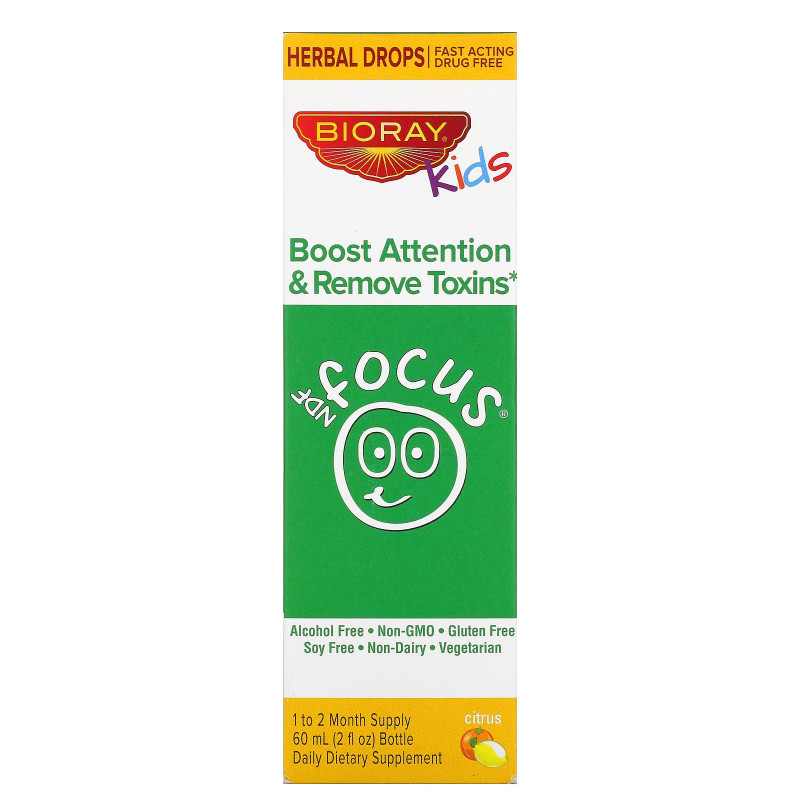 BioRay Inc., NDF Focus, Boost Attention & Remove Toxins, Kids, Citrus Flavor, 2 fl oz. (60 ml)