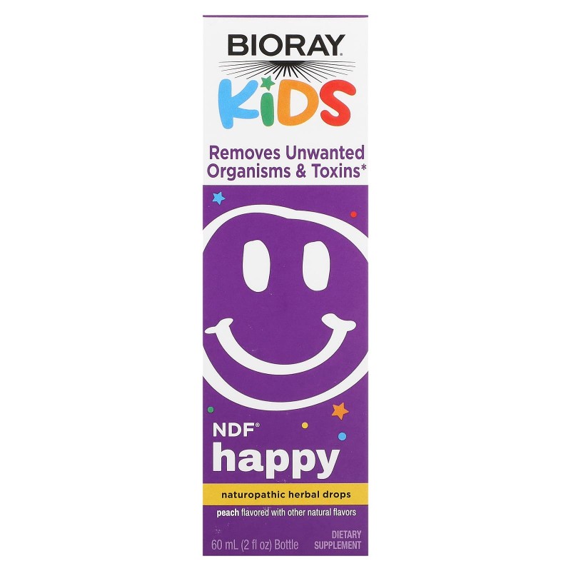 BioRay Inc., NDF Happy, Removes Unwanted Organisms & Toxins, Kids, Peach Flavor, 2 fl oz. (60 ml)