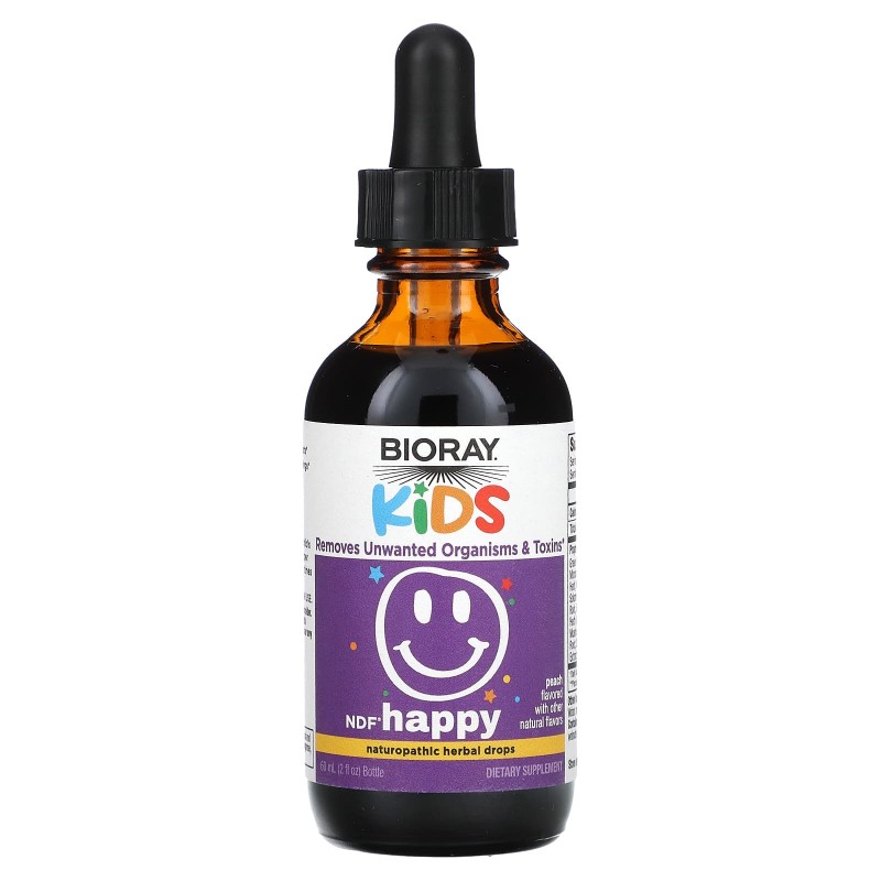 BioRay Inc., NDF Happy, Removes Unwanted Organisms & Toxins, Kids, Peach Flavor, 2 fl oz. (60 ml)