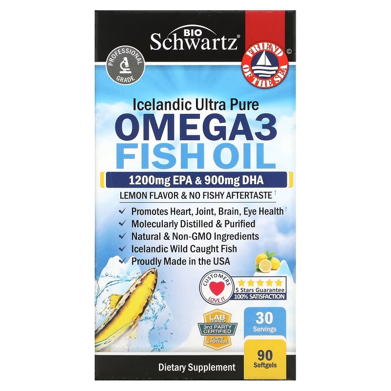 BioSchwartz, Omega 3 Fish Oil, Lemon Flavor, 1200 mg EPA & 900 mg DHA, 90 Softgels