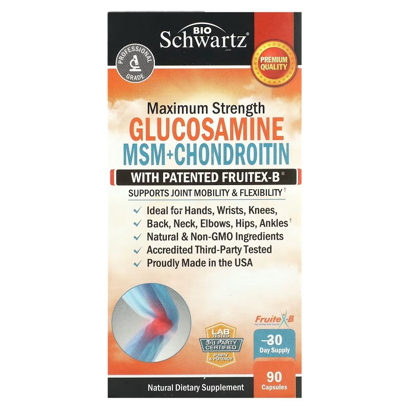 BioSchwartz, Maximum Strength, Glucosamine MSM+Chondroitin with Patented Fruitex-B, 90 Veggie Caps