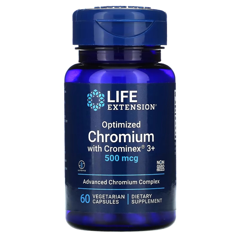 Life Extension Оптимизированный хром с добавкой Crominex 3+ 500 мкг 60 капсул на растительной основе