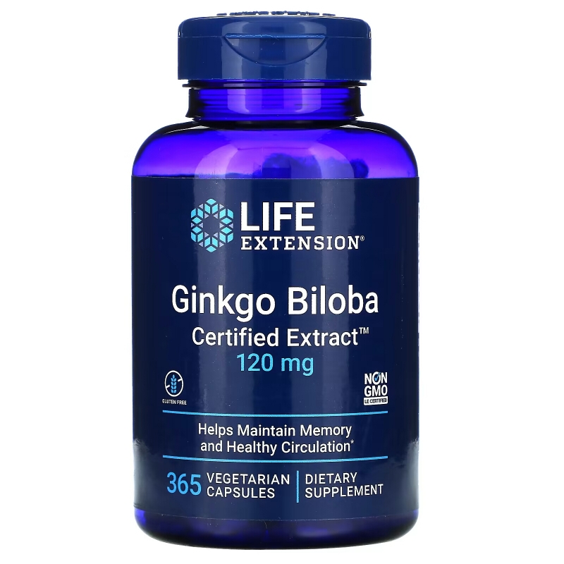 Life Extension Гинкго двулопастный сертифицированный экстракт 120 мг 365 капсул на растительной основе