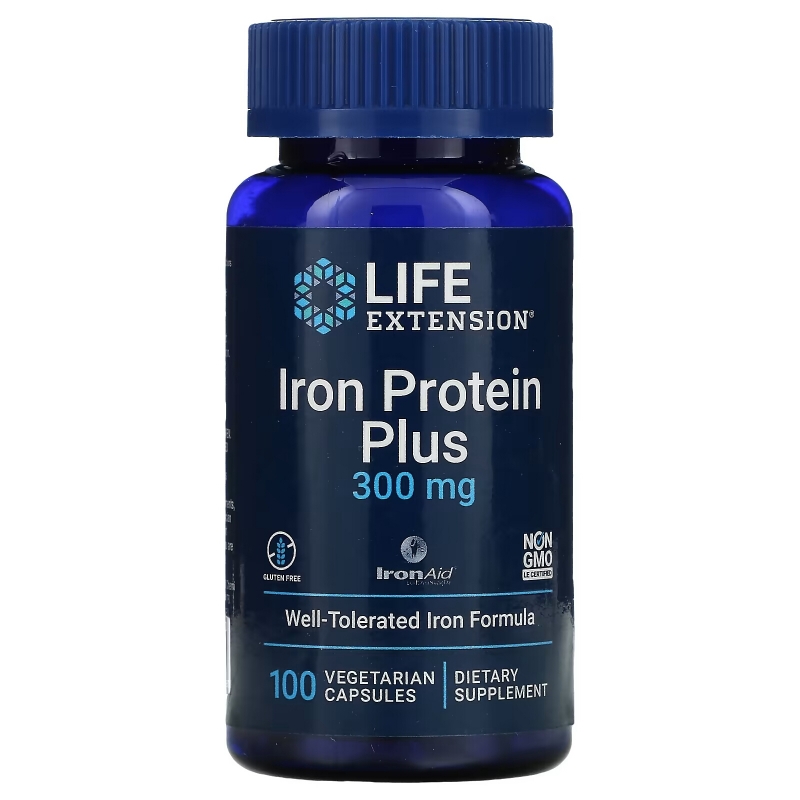 Life Extension Iron Protein Plus железосодержащий белок 300 мг 100 капсул