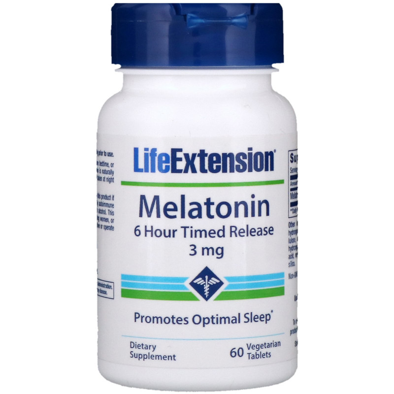 Life Extension Мелатонин постепенного высвобождения – 6 часов 3 мг 60 растительных таблеток