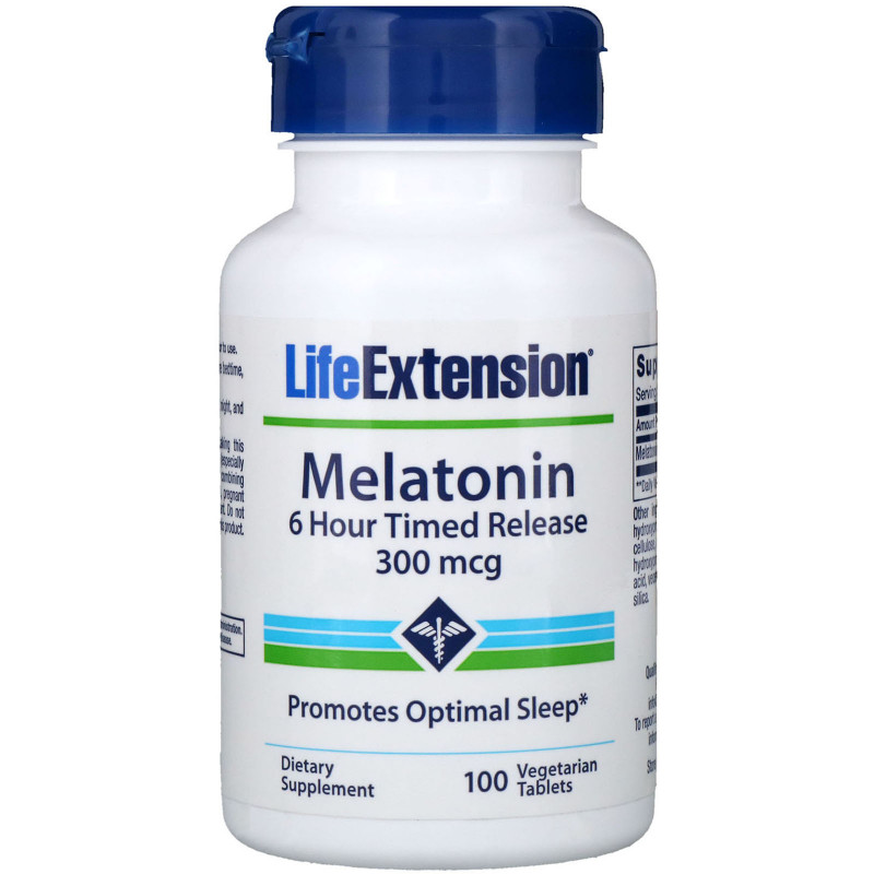 Life Extension Мелатонин 6-часовое высвобождение 300 мкг 100 растительных таблеток