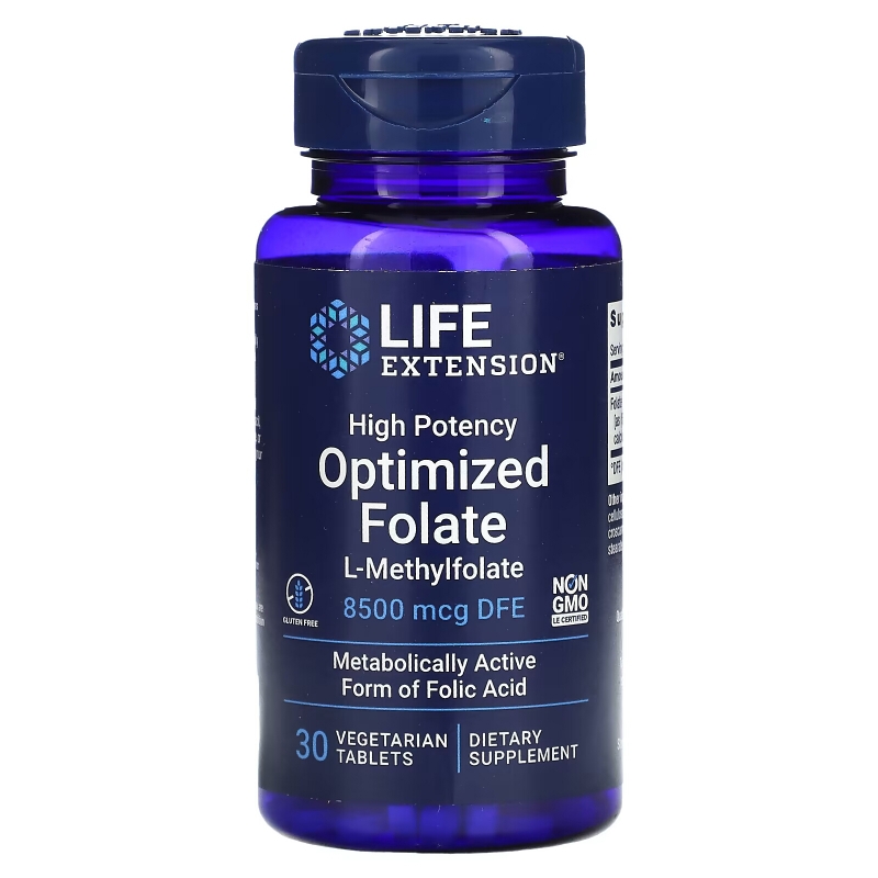 Life Extension High Potency Optimized Folate 5000 mcg 30 Veggie Tabs