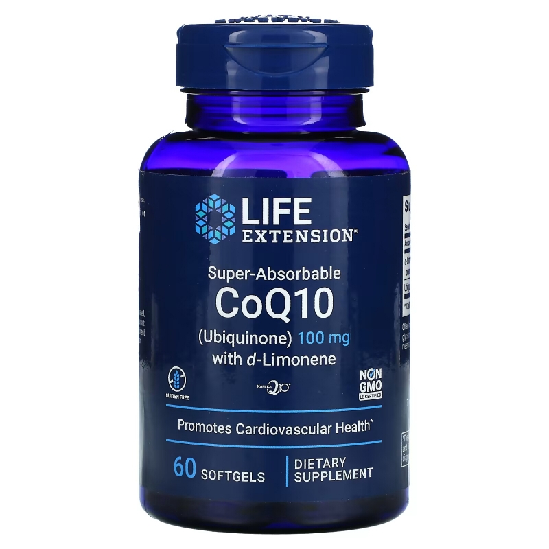 Life Extension, Супер-усваиваемый коэнзим Q10 кофермент с d-лимоненом, 100 мг, 60 капсул в мягкой оболочке