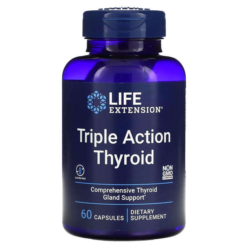 Life Extension, Triple Action Thyroid, Schilddrüsen-Ergänzung mit Dreifachwirkung, 60 Kapseln