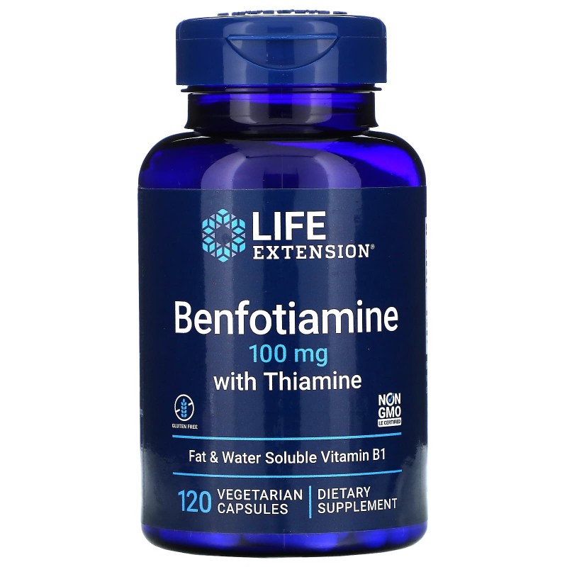 Life Extension, Бенфотиамин, с тиамином, 100 мг, 120 растительных капсул
