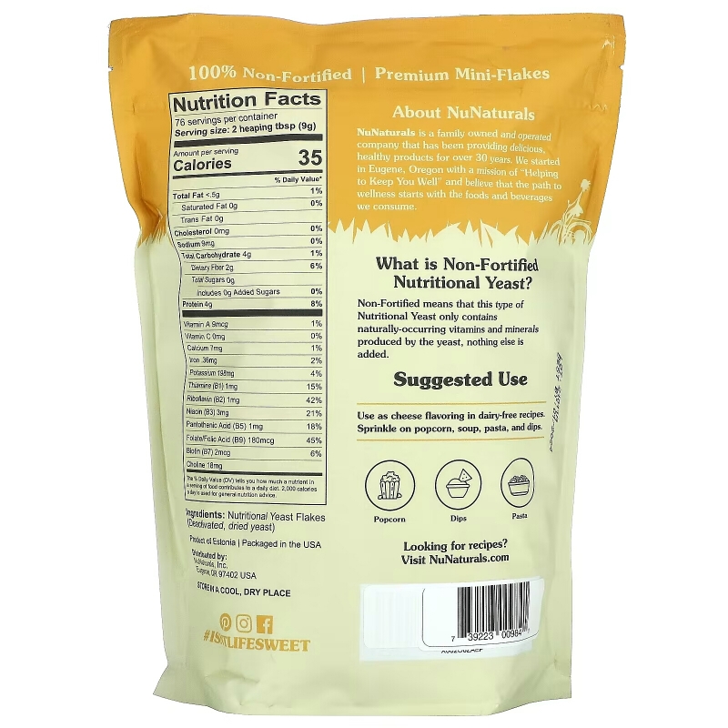 NuNaturals, Non-Fortified Nutritional Yeast Flakes, 24 oz (680 g)