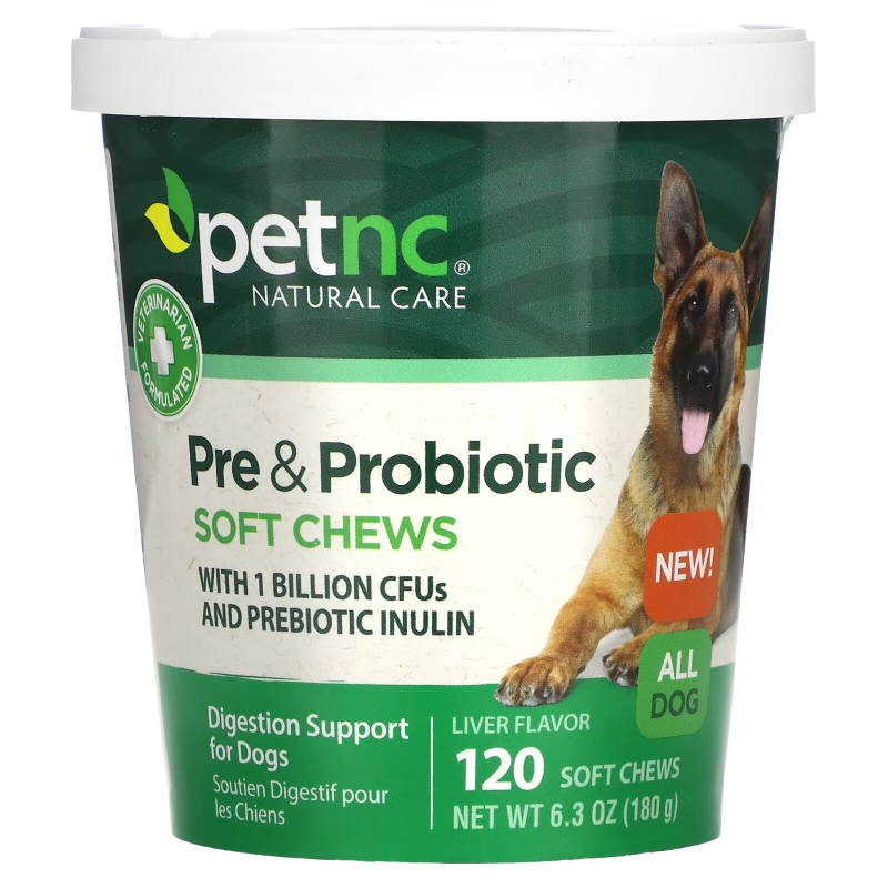 petnc NATURAL CARE, Жевательные таблетки с пребиотиками и пробиотиками, для всех собак, печень, 120 жевательных таблеток, 180 г (6,3 унции)