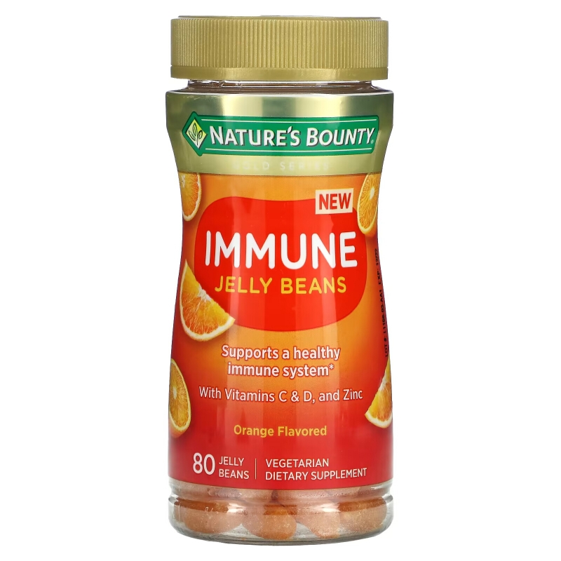 Nature's Bounty, Immune Jelly Beans, With Vitamin C & D, and Zinc, Orange, 80 Jelly Beans
