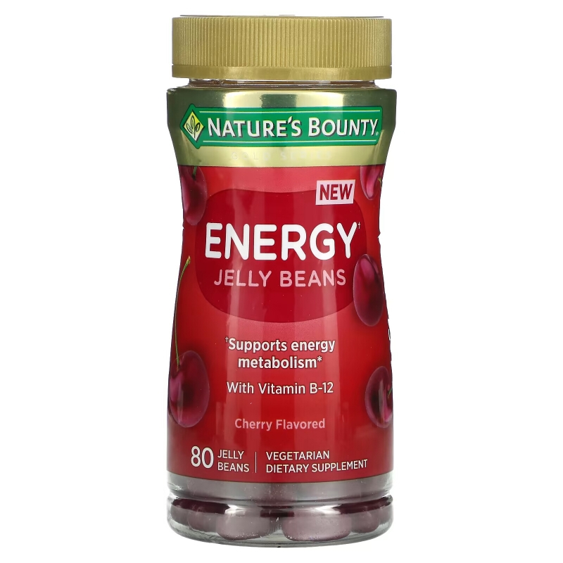 Nature's Bounty, Energy Jelly Beans, With Vitamin B-12, Cherry, 80 Jelly Beans