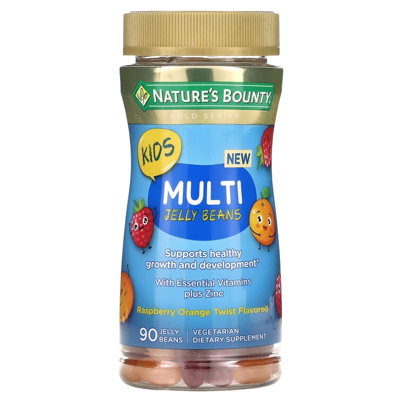 Nature's Bounty, Kids, Multi Jelly Beans, With Essential Vitamins Plus Zinc, Raspberry Orange Twist, 90 Jelly Beans