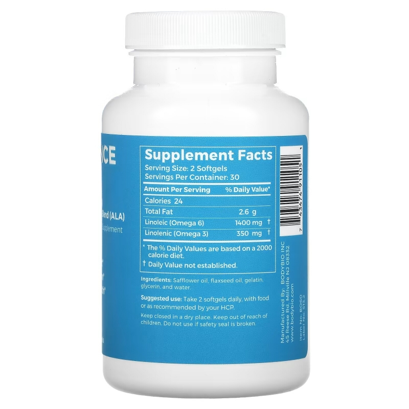 BodyBio, Balance Oil, Linoleic Acid (LA) & Linolenic Acid Blend (ALA), 60 Non-GMO Softgels