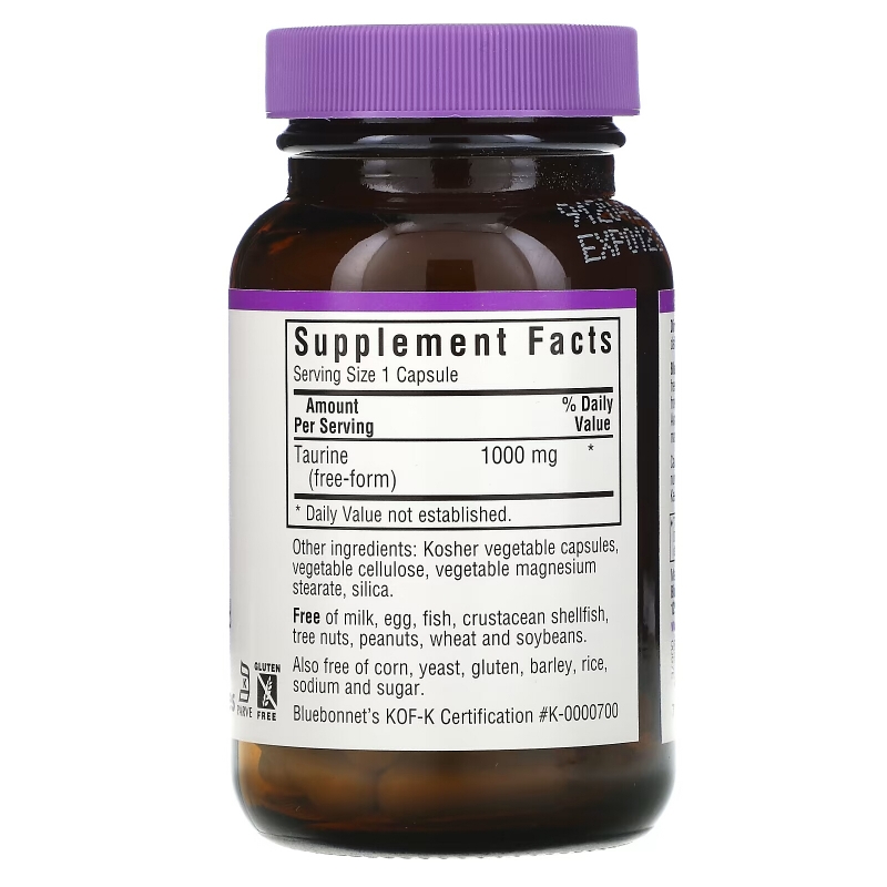 Bluebonnet Nutrition, Таурин, 1000 мг, 50 капсул в растительной оболочке