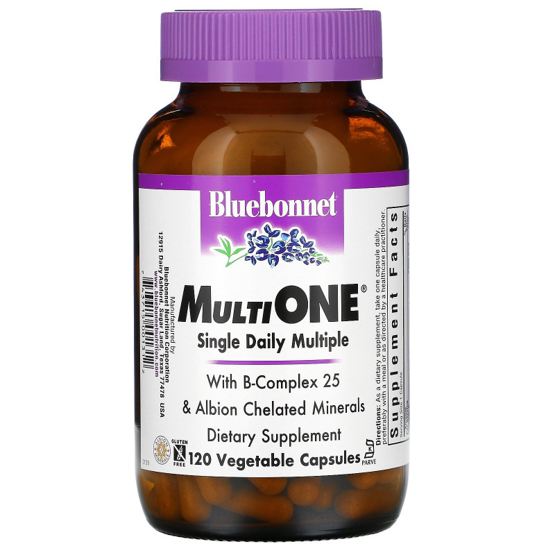 Bluebonnet Nutrition Мультивитамины Multi One для ежедневного употребления 120 растительных капсул