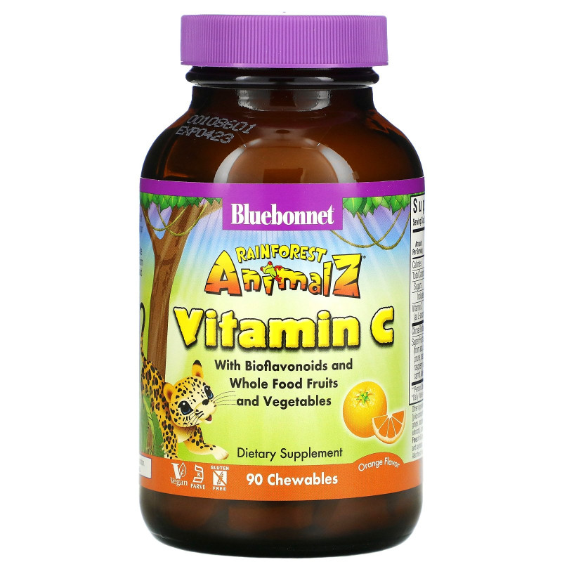 Bluebonnet Nutrition Super Earth тропические животные витамин С со вкусом натурального апельсина 90 жевательных таблеток