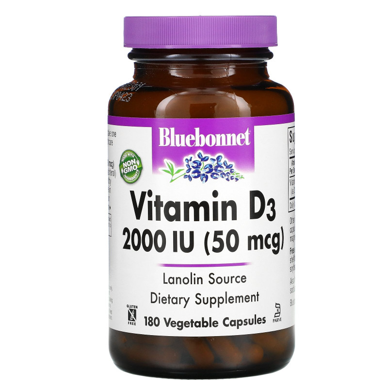 Bluebonnet Nutrition Витамин D3 2000 МЕ 180 растительных капсул