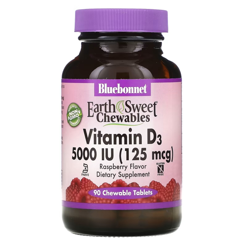 Bluebonnet Nutrition Жевательный витамин D3 5000 IU (международных единиц) 90 жевательных таблеток