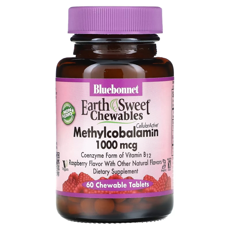 Bluebonnet Nutrition EarthSweet Methylcobalamin Natural Raspberry Flavor 1000 mcg 60 Chewable Tablets