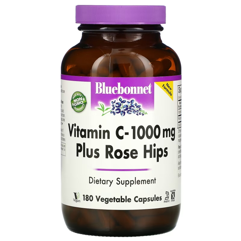 Bluebonnet Nutrition Витамин C-1000 мг с шиповником 180 растительных капсул